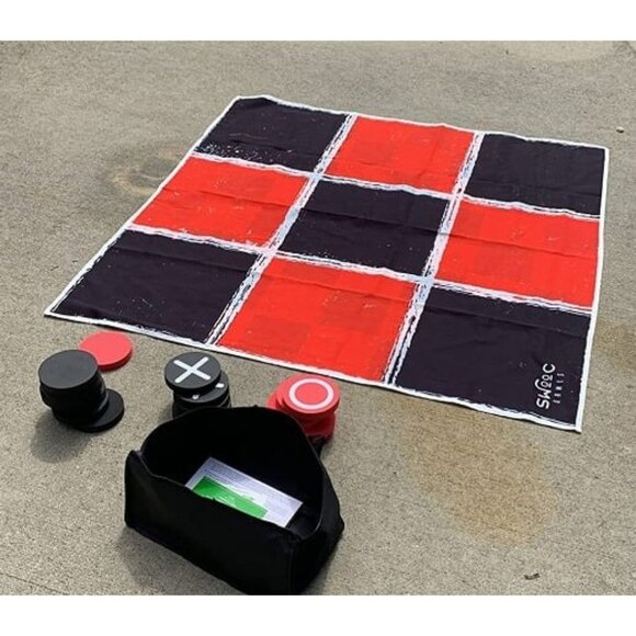 New Games - 2-in-1 Vintage Giant Checkers & Tic Tac Toe Game With Mat (4ft x 4ft - Picture 1 of 2